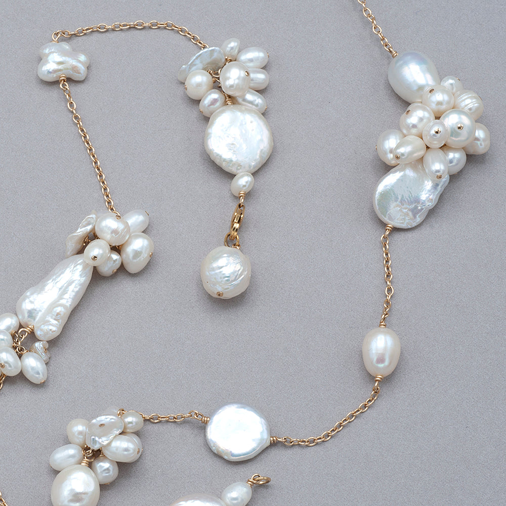 Textured Pearl 14k Gold Fill Long Lariat Necklace