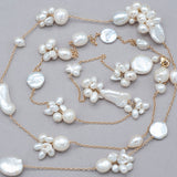 Textured Pearl 14k Gold Fill Long Lariat Necklace