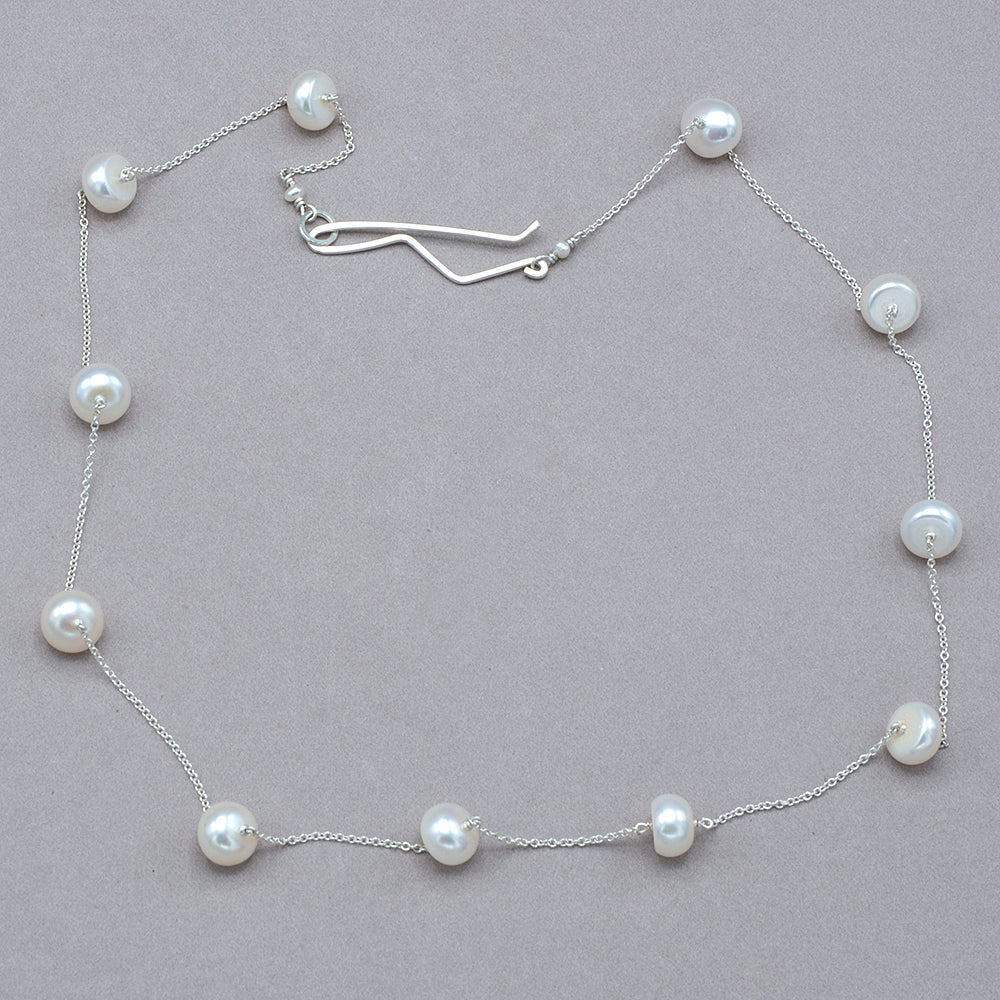 Floating Pearl Delicate Necklace Sterling Silver