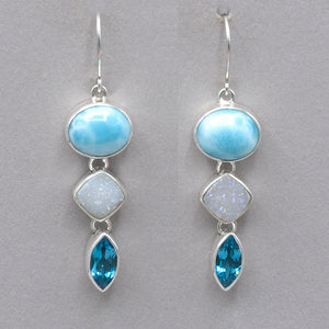 Mystical Madness Larimar, Druzy and Blue Topaz Earrings