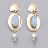 Tabra Vintage Pearl and Chalcedony Gold Earrings